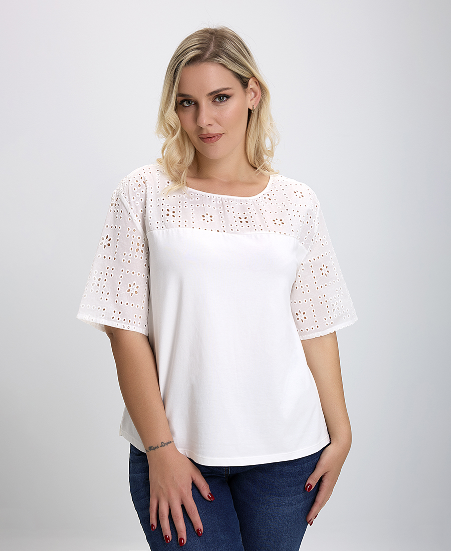 Luisa Viola PLUS SIZE - Μπλούζα Broderie σε Εκρού