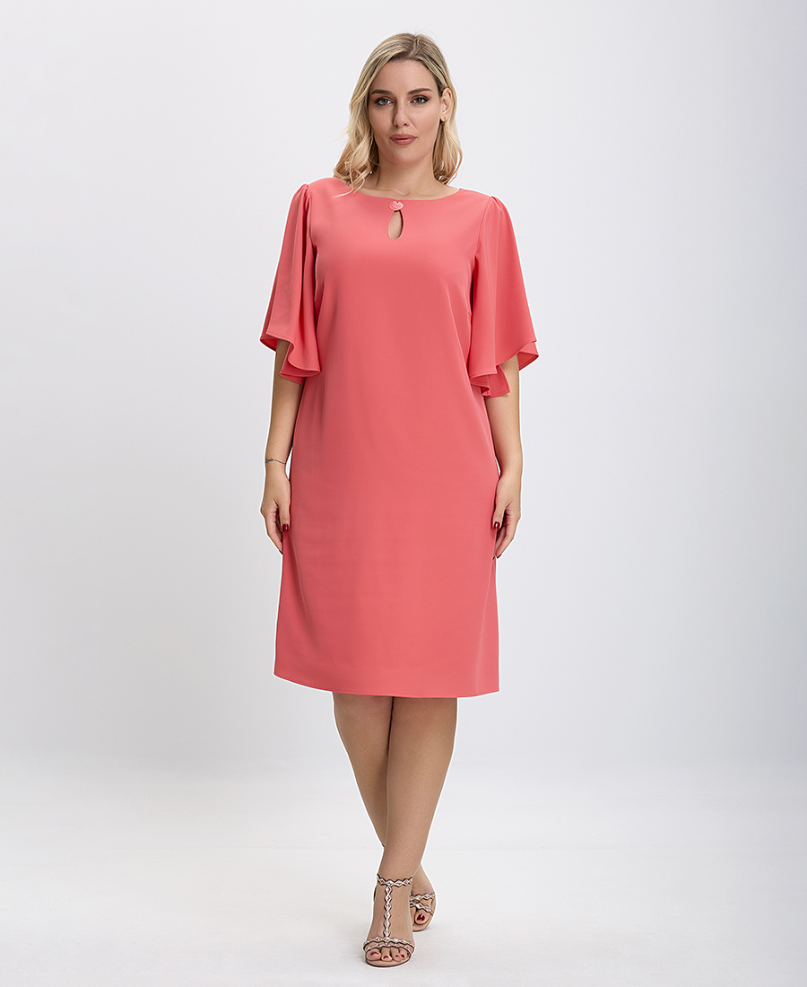 Donna Vita PLUS SIZE - Φόρεμα με Βολάν στο Μανίκι σε Κοραλί