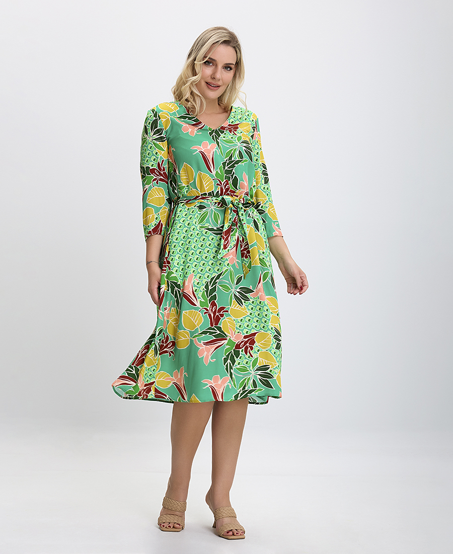 Donna Vita PLUS SIZE - Φόρεμα Floral Print σε Πράσινο Εμπριμέ