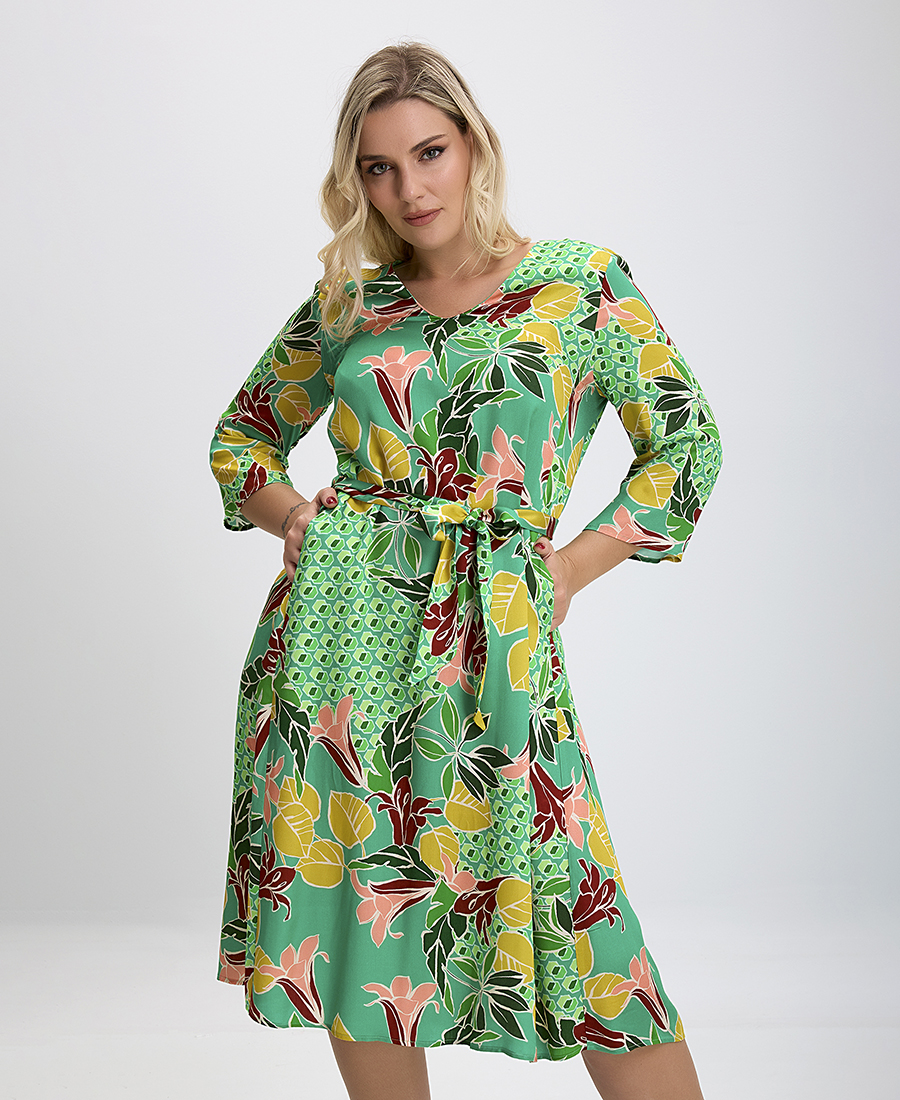 PLUS SIZE - Φόρεμα Floral Print σε Πράσινο Εμπριμέ φωτογραφία