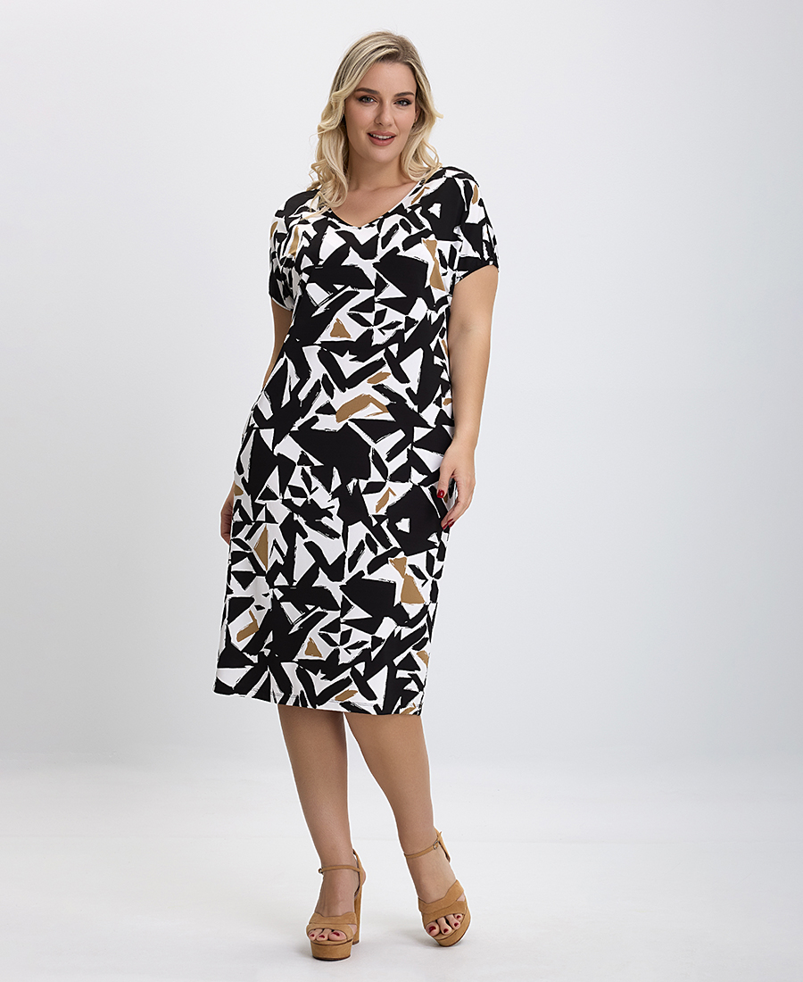 Luisa Viola PLUS SIZE - Φόρεμα Graphic Printed σε Μαύρο Εμπριμέ