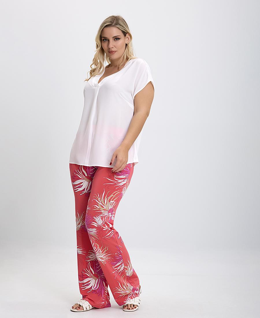 PLUS SIZE - Παντελόνι Floral Printed σε Πορτοκαλί Εμπρμέ φωτογραφία
