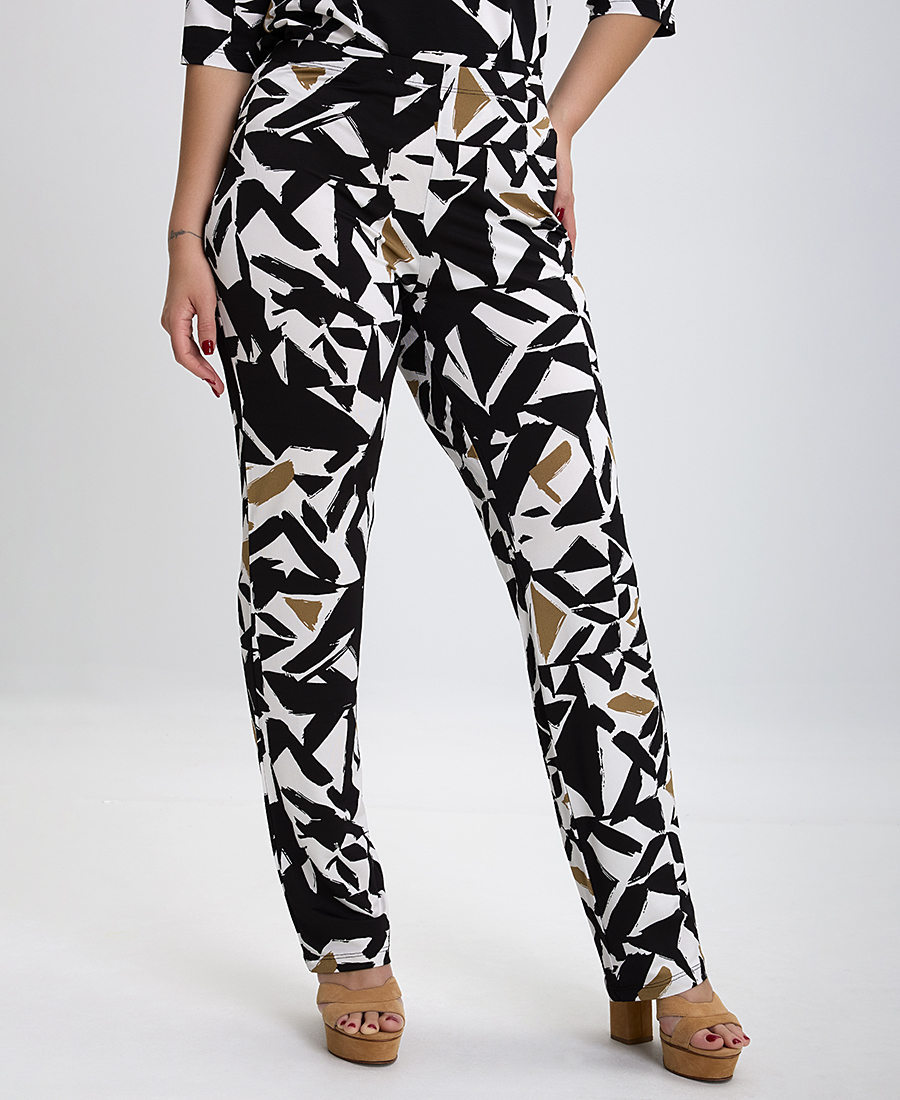 Luisa Viola PLUS SIZE - Παντελόνι Jersey Printed σε Μαύρο Εμπριμέ