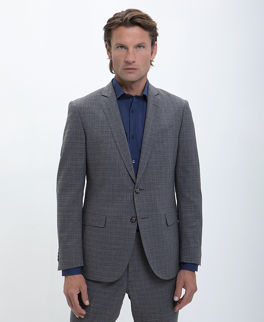 Vardas B-DYnamic Ανδρικό Kοστούμι Slim Fit σε Καρό Γκρι φωτογραφία