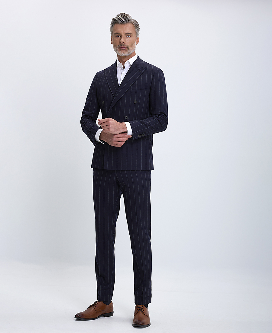 Hd X Vardas HD x Vardas Κοστούμι με Σταυρωτό Σακάκι Modern Fit σε Μπλε Ρίγα