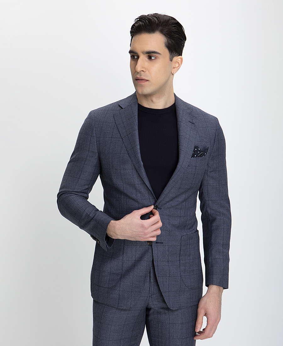 HD x Vardas Ανδρικό Κοστούμι Modern Fit Reda Wool 1865 σε Μπλε Καρό φωτογραφία
