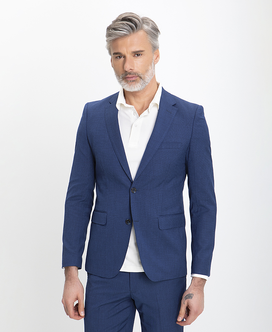 Donini Ανδρικό Κοστούμι Slim Fit Καρό σε Μπλε φωτογραφία