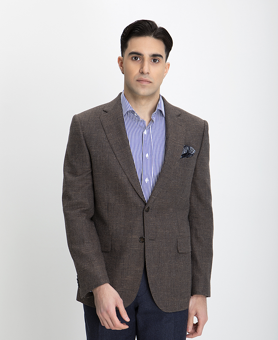 Kaiserhoff Σακάκι με Μικροσχέδιο Modern Fit σε Καφέ