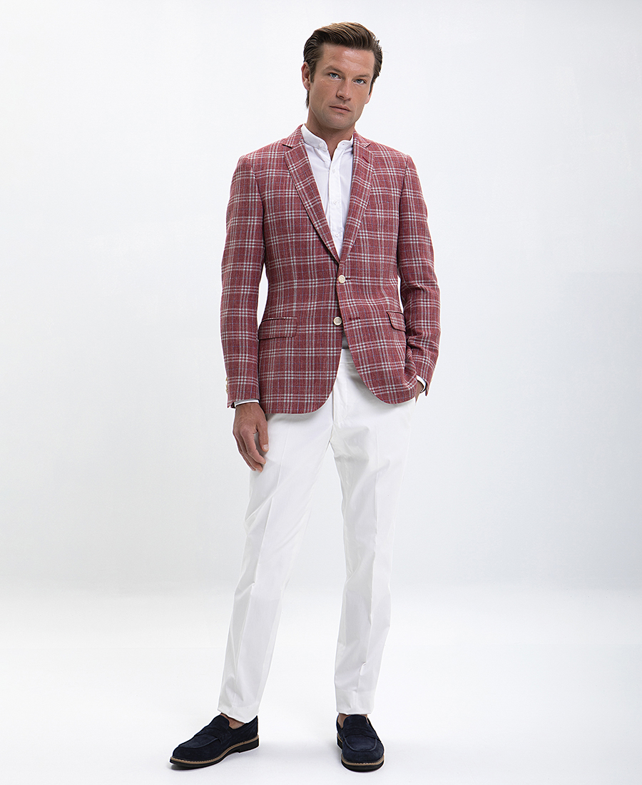 HD x Vardas Uncostructed Σακάκι Καρό Slim Fit σε Κεραμιδί φωτογραφία