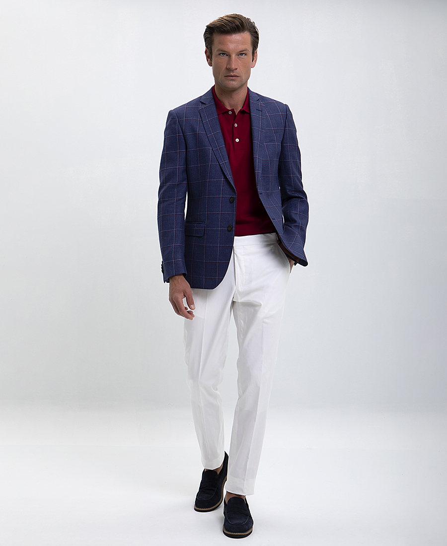 HD x Vardas Unconstructed Σακάκι Slim Fit σε Μπλε Καρό φωτογραφία