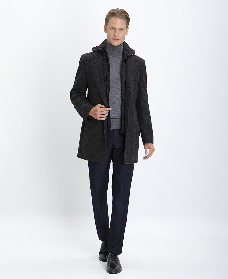 Commander Παλτό Μονόπετο Modern Fit σε Ανθρακί