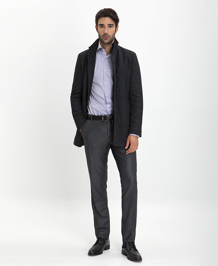 Ημίπαλτο με Μικροσχέδιο Modern Fit σε Μπλε Σκούρο φωτογραφία