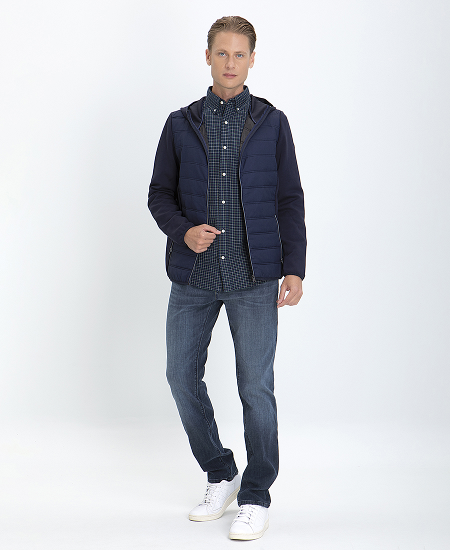 Puffer Μπουφάν με Κουκούλα Modern Fit σε Μπλε