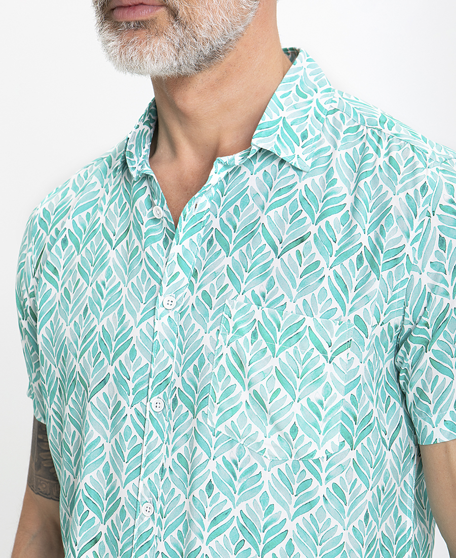 Ανδρικό Overshirt Printed σε Θαλασσί Σιέλ φωτογραφία