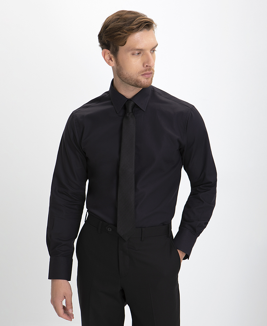 Vardas Vardas Πουκάμισο με Μικροσχέδιο Modern Fit σε Μαύρο