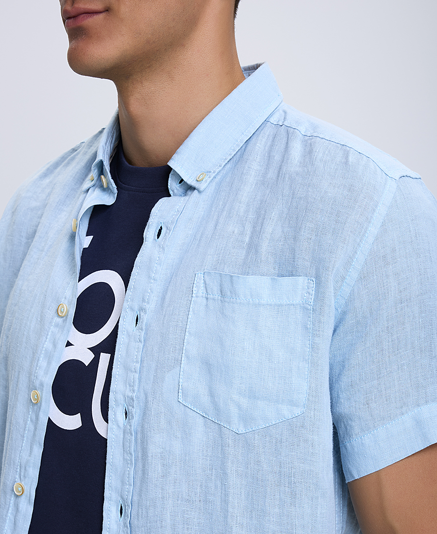 Λινό Κοντομάνικο Πουκάμισο Modern Fit φωτογραφία