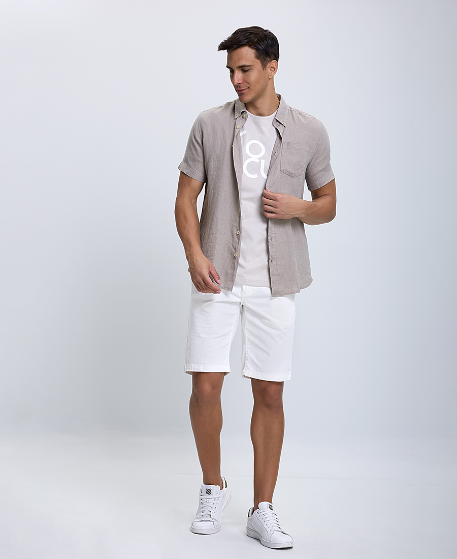 Λινό Κοντομάνικο Πουκάμισο Modern Fit φωτογραφία