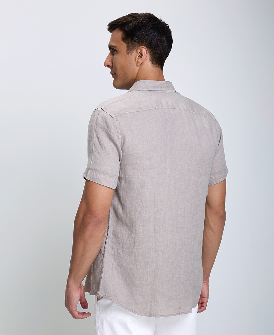 Λινό Κοντομάνικο Πουκάμισο Modern Fit φωτογραφία