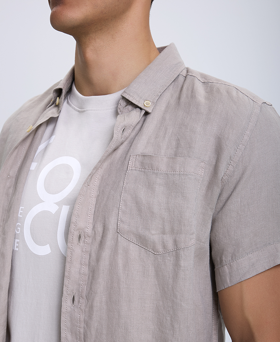 Λινό Κοντομάνικο Πουκάμισο Modern Fit φωτογραφία