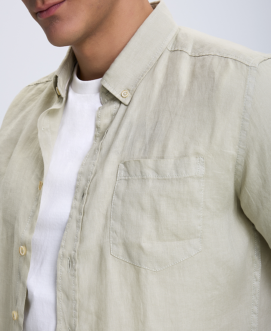 Λινό Κοντομάνικο Πουκάμισο Modern Fit φωτογραφία