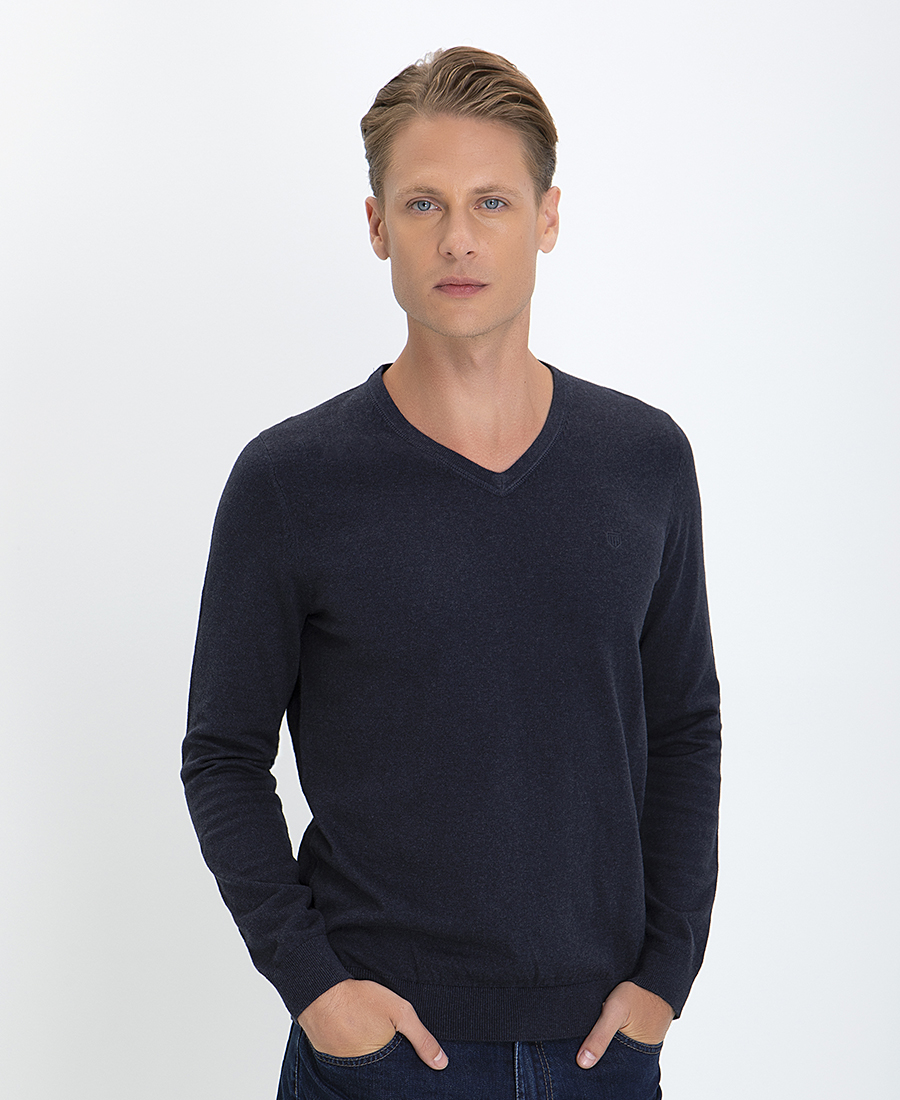 Basefield Πλεκτό Πουλόβερ με V Λαιμόκοψη Modern Fit