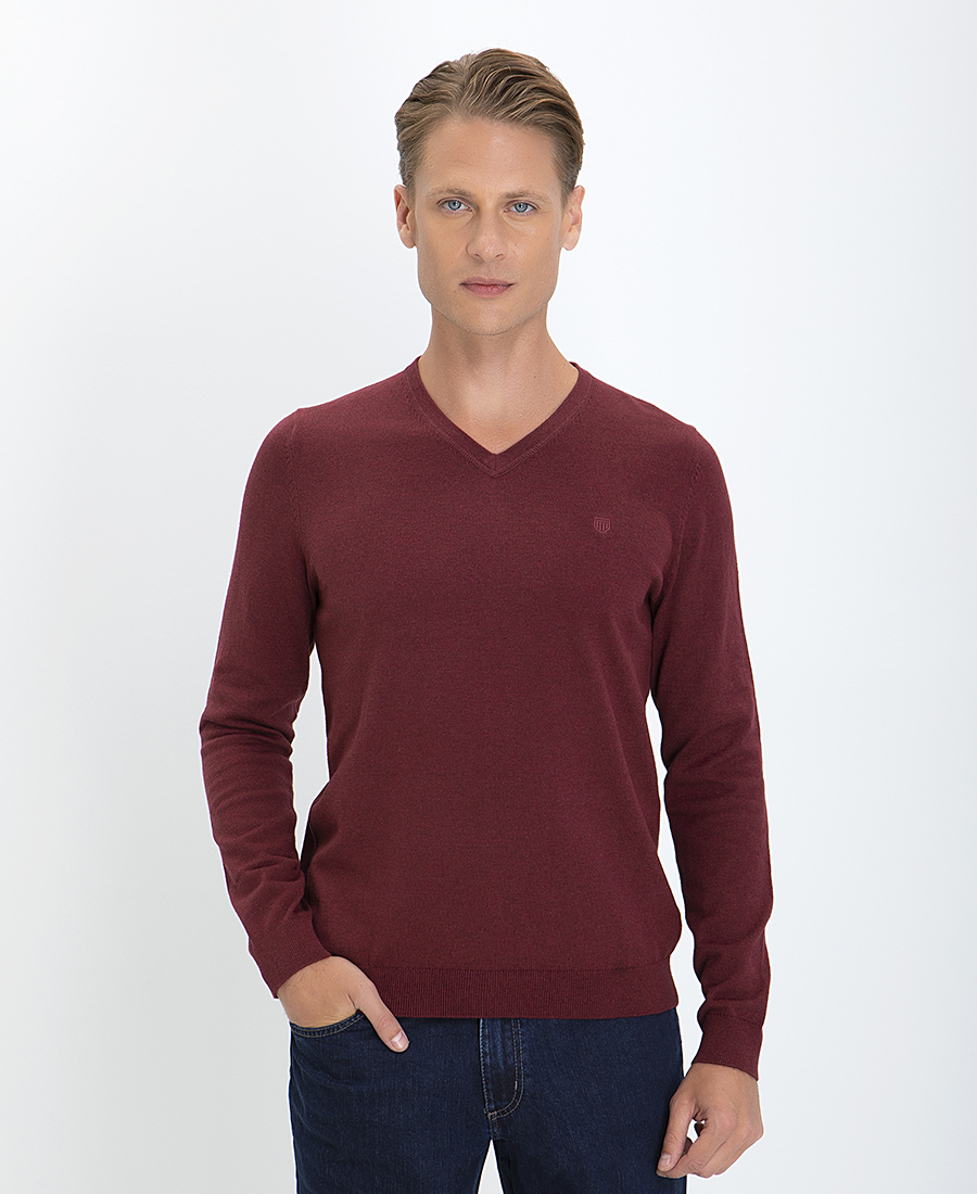 Basefield Πλεκτό Πουλόβερ με V Λαιμόκοψη Modern Fit