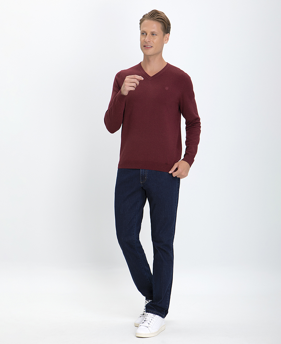 Πλεκτό Πουλόβερ με V Λαιμόκοψη Modern Fit φωτογραφία