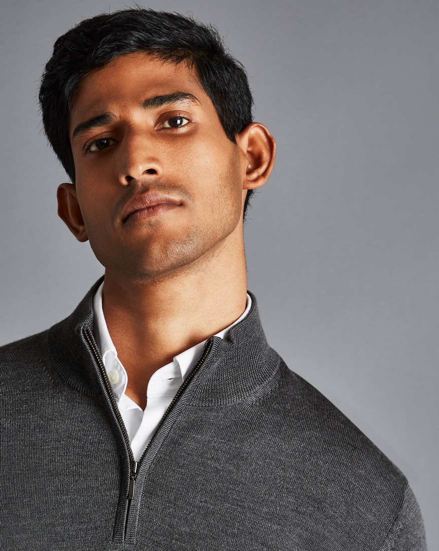 Charles Tyrwhitt Πουλόβερ Merino Half Zip φωτογραφία