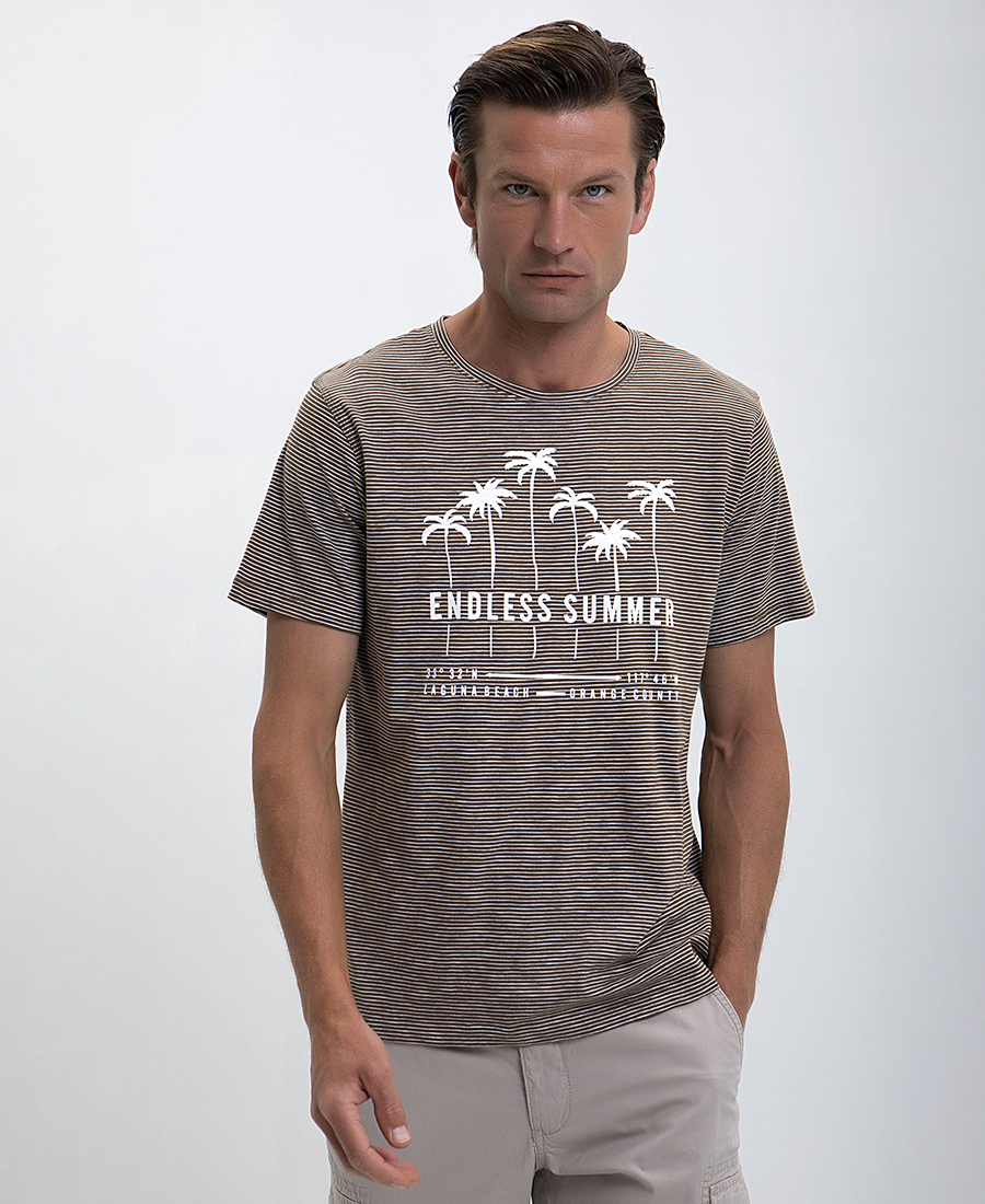 Basefield Striped T-shirt Modern Fit σε Λαδί