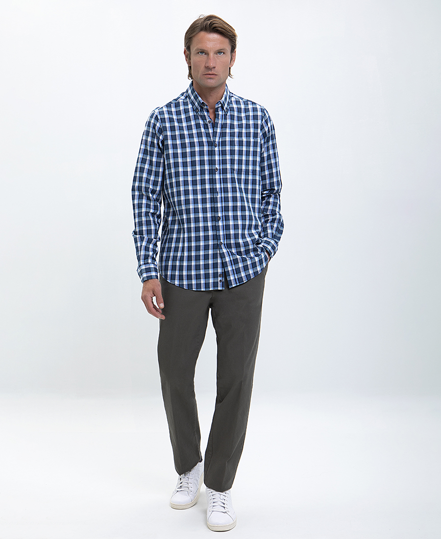 Vardas Ανδρικό Πουκάμισο Button Down Modern Fit σε Μπλε Καρό φωτογραφία