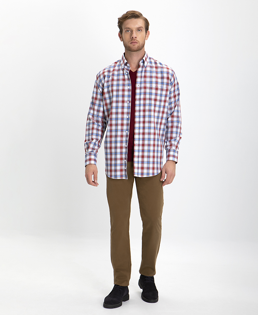 Πουκάμισο Button Down Comfort Fit σε Κόκκινο Καρό φωτογραφία