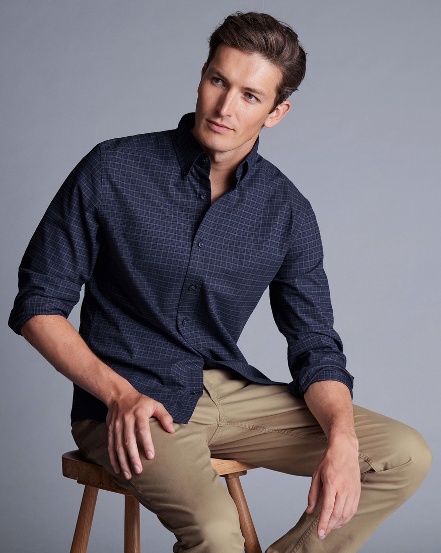 Charles Tyrwhitt Charles Tyrwhitt Πουκάμισο Button Down Cotton Twill σε Μπλε Καρό