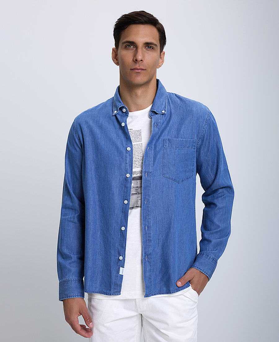 Basefield Τζιν Πουκάμισο Button Down Regular Fit