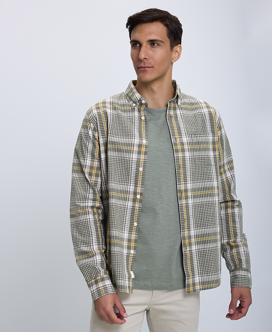 Basefield Βαμβακερό Καρό Πουκάμισο Button Down