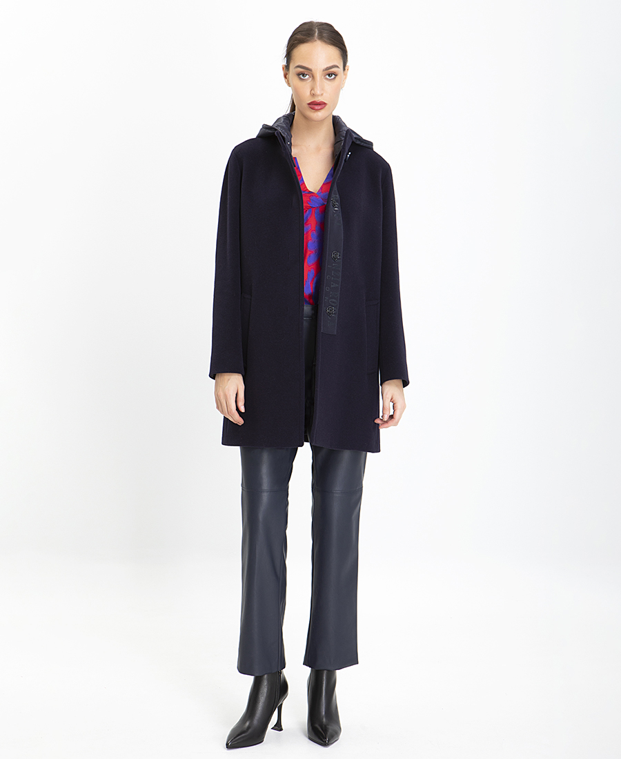 Cinzia Rocca Cinzia Rocca Ημίπαλτο από Μαλλί και Cashmere με Κουκούλα σε Μπλε