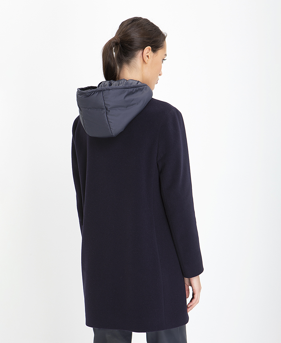 Cinzia Rocca Ημίπαλτο από Μαλλί και Cashmere με Κουκούλα σε Μπλε φωτογραφία