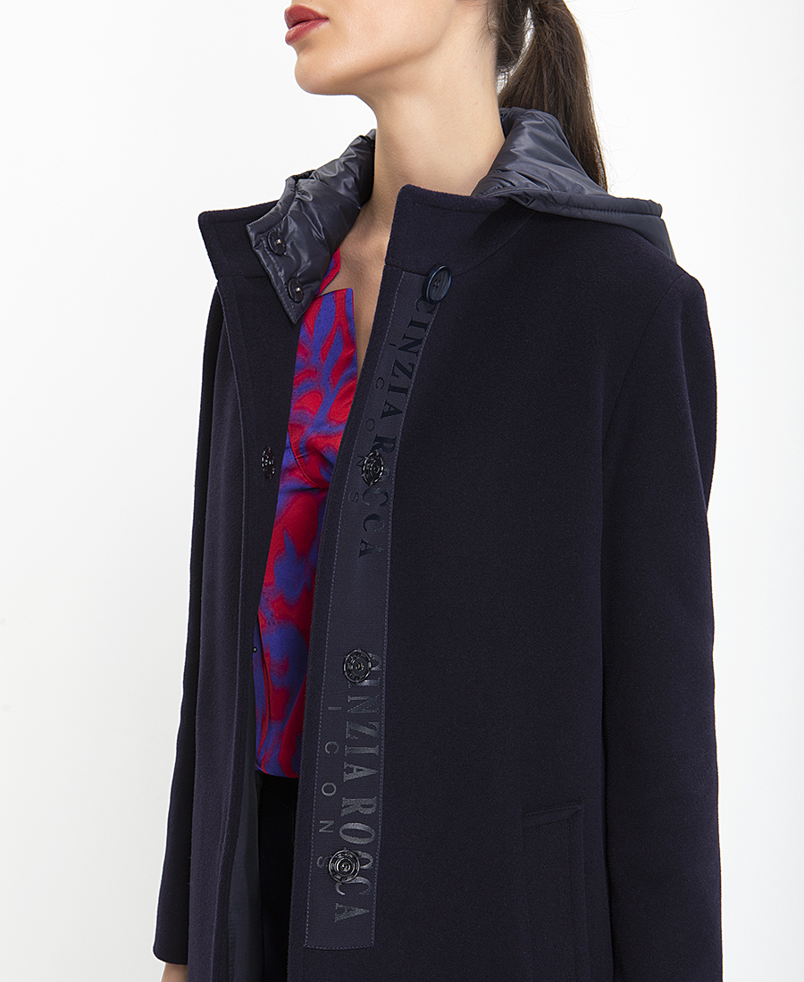 Cinzia Rocca Ημίπαλτο από Μαλλί και Cashmere με Κουκούλα σε Μπλε φωτογραφία