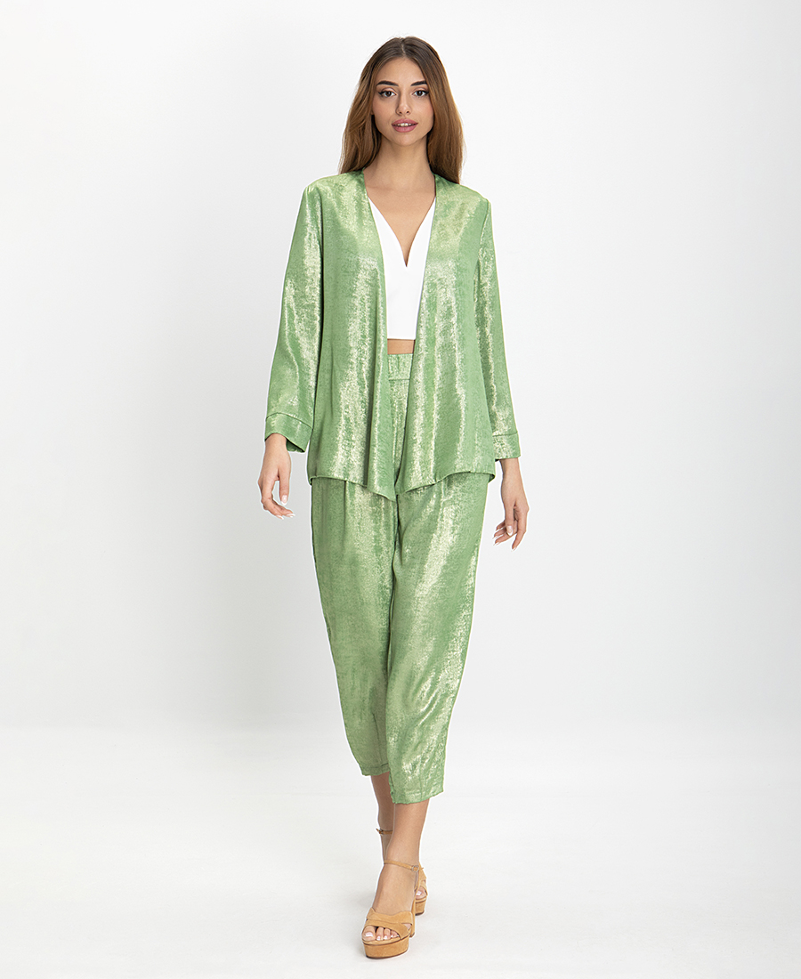 Σακάκι Μεταλιζέ με Ζώνη σε Πράσινο Ανοιχτό φωτογραφία