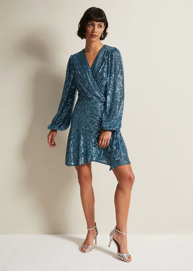 Phase Eight Φόρεμα Wrap με Παγιέτες σε Πετρόλ φωτογραφία