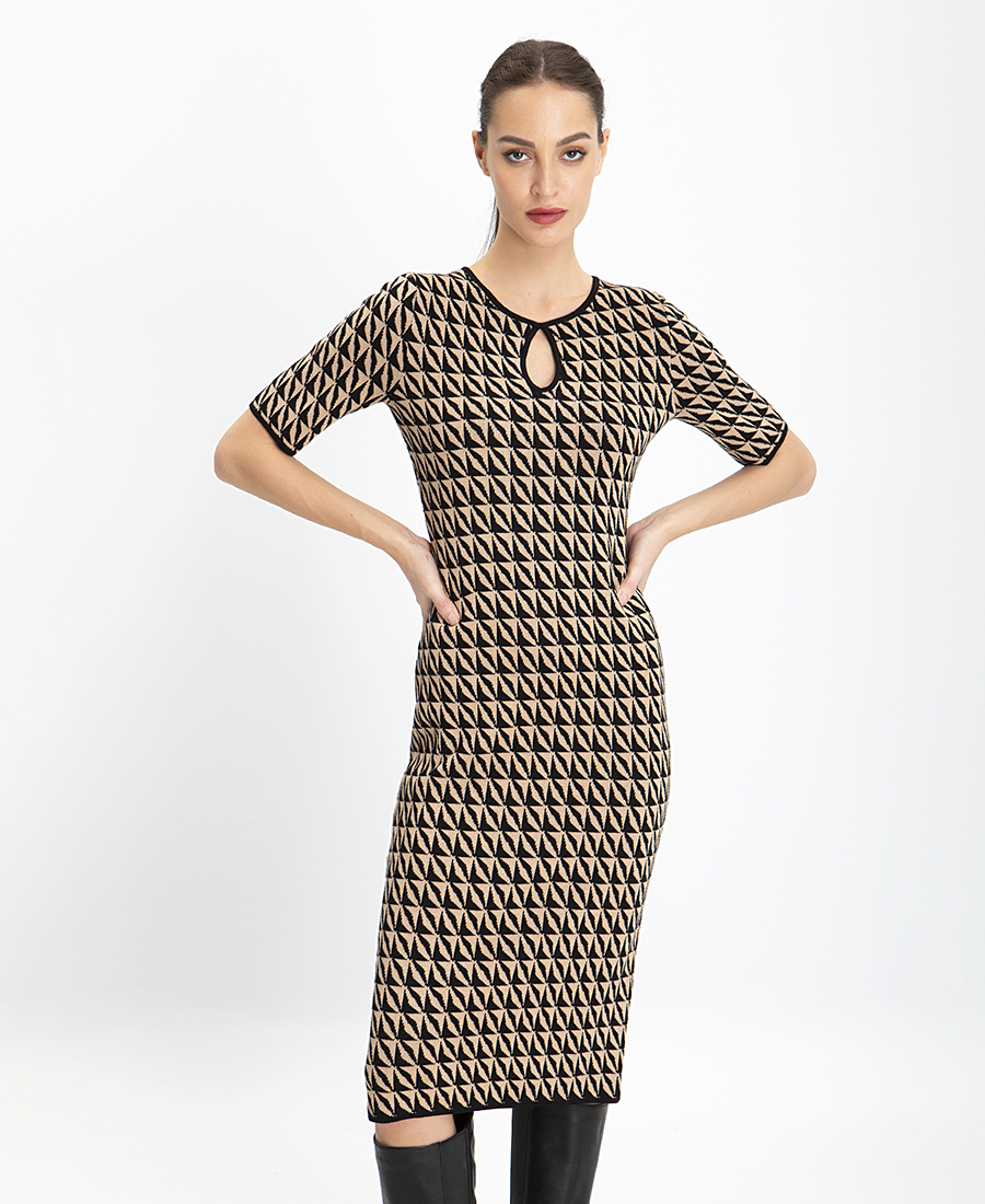 Geometrical Printed Φόρεμα σε Μπεζ Εμπριμέ φωτογραφία