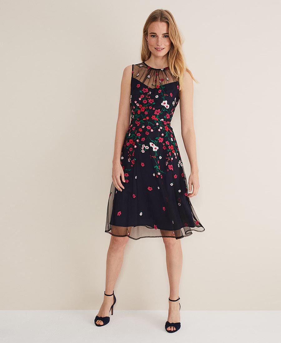 Mesh Ditsy Floral Φόρεμα σε Εμπριμέ Μπλε φωτογραφία
