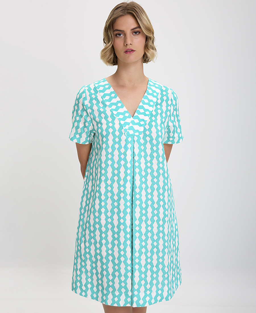 The Fashion People Φόρεμα Printed Λινό σε Πράσινο Εμπριμέ