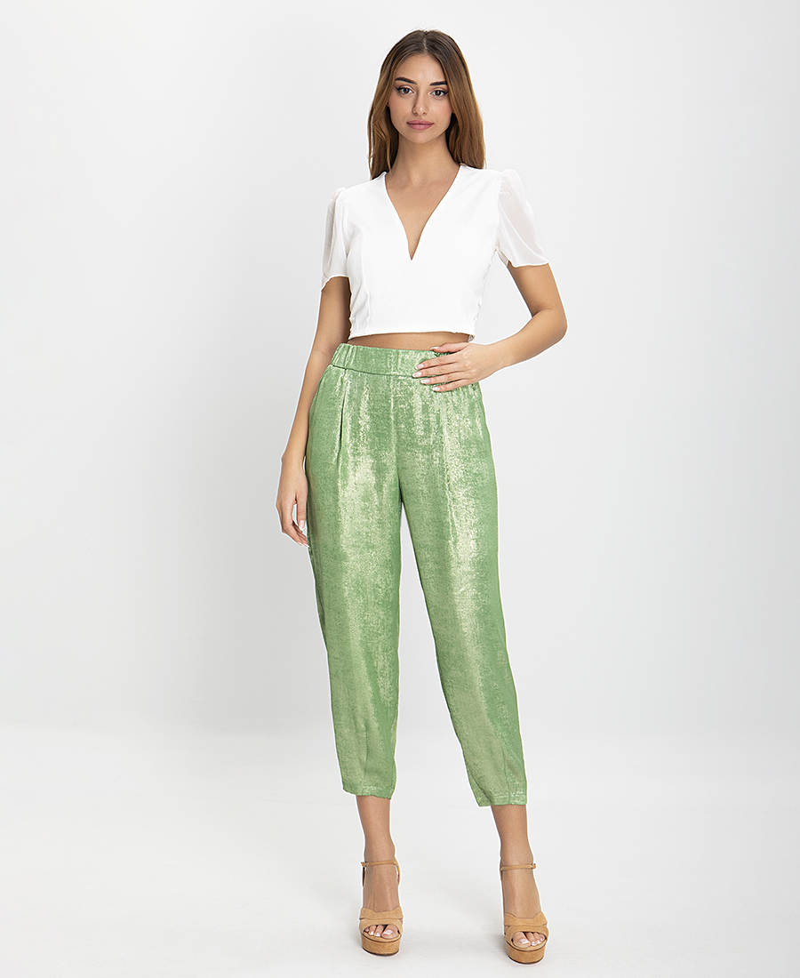 Παντελόνι Crop Μεταλιζέ σε Πράσινο Ανοιχτό φωτογραφία