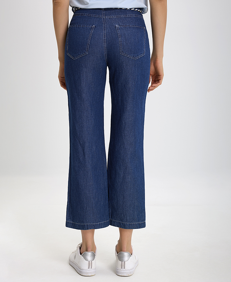 Cropped Παντελόνι από Λινό με Denim Όψη φωτογραφία