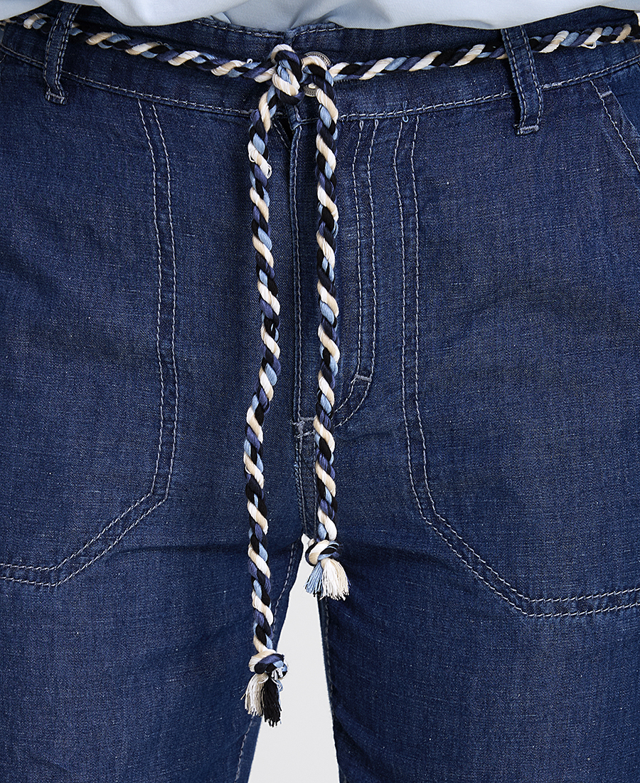 Cropped Παντελόνι από Λινό με Denim Όψη φωτογραφία