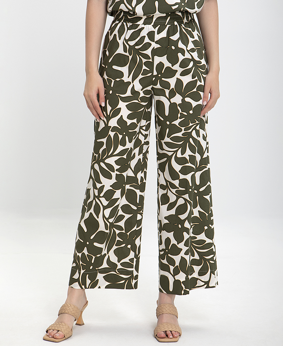 Laura Donini Παντελόνα Floral σε Πράσινο Εμπριμέ