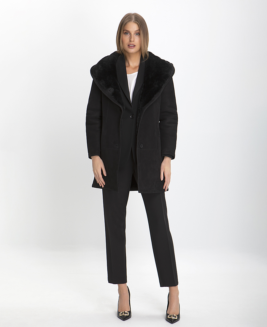 Παλτό Merino-Εnterfino Διπλής Όψης σε Μαύρο φωτογραφία