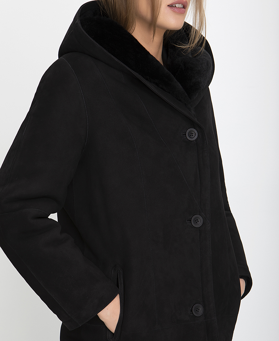 Παλτό Merino-Εnterfino Διπλής Όψης σε Μαύρο φωτογραφία