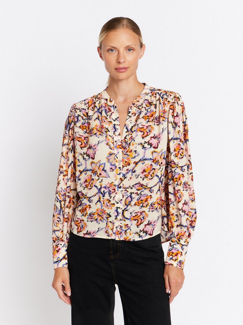 Berenice Berenice Floral Printed Πουκάμισο σε Μπεζ Εμπριμέ