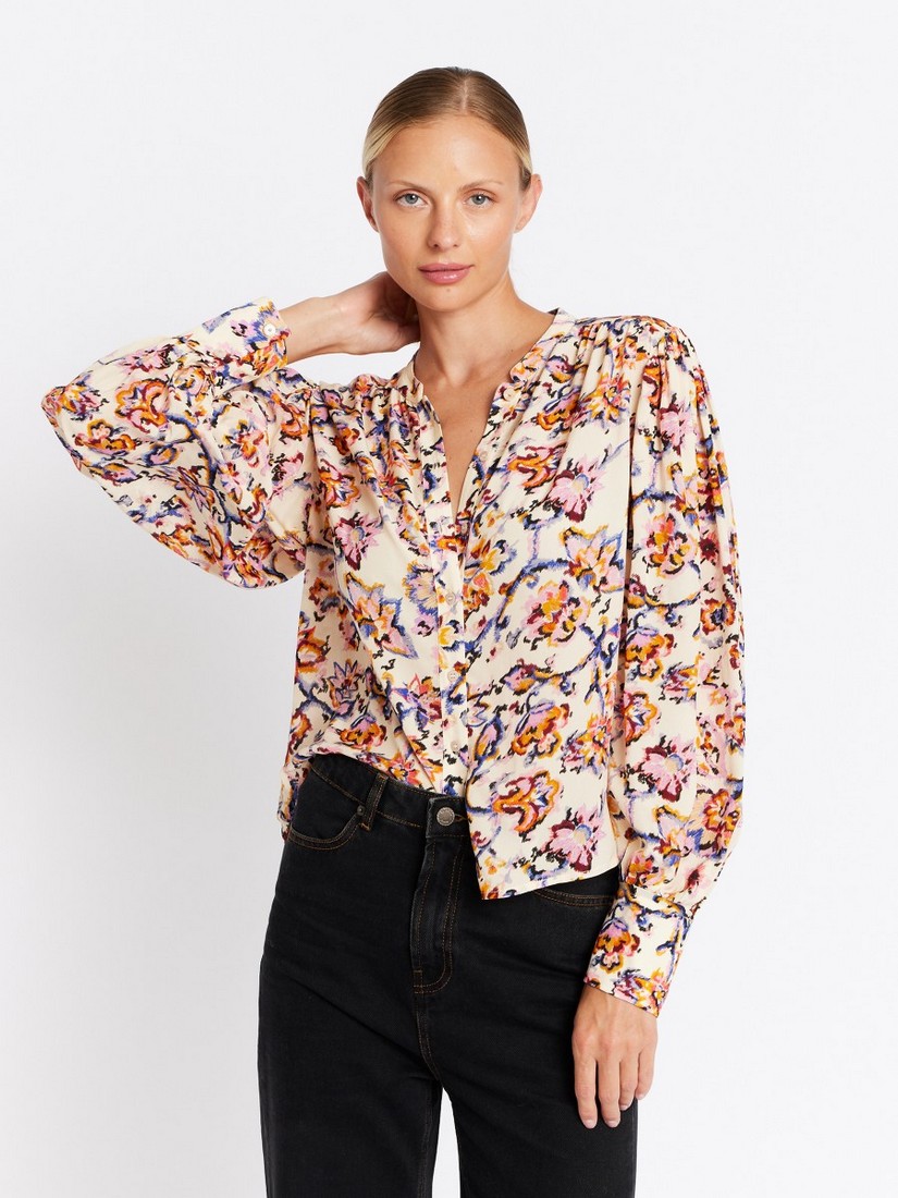 Berenice Floral Printed Πουκάμισο σε Μπεζ Εμπριμέ φωτογραφία
